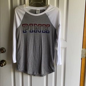 PINK flag sequin baseball t-shirt